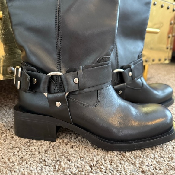 NWT Zara Black Leather Moto Boots EU 36 US 5.5 - Picture 2 of 4